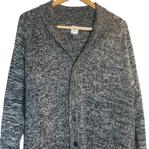 Gap Cardigan Sweater Men's Large Marled Gray Cotton Classic Shawl Neck Button Up